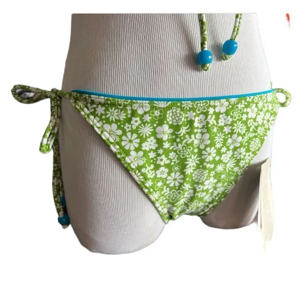NWT Womens Hula Honey Green Floral String Bikini Bottoms - Sz XL